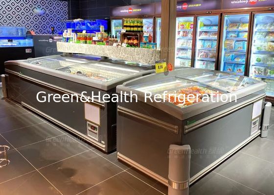 1000L commerciële Gebogen de Vertoningsdiepvriezer van het Glas Hoogste Eiland voor Supermarkt