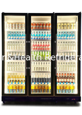 880L Supermarkt Display Koeler Dynamisch koelen Drie-kleurig LED Licht Verticaal Verblind Zwart Drank Chiller