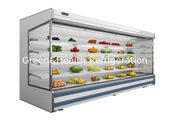 Commerciële 4-tier verstelbare open chiller met ventilatorkoeling en nachtgordijn voor supermarkten