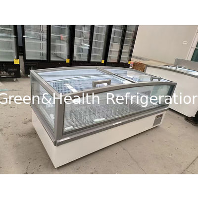 Grote vensterglaskast Supermarkt Eiland vriezer met intern geïmprimeerd aluminium