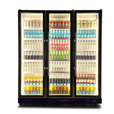 Commerciële glazen deuren Verticale meervoudige verlichting Drankverkoeling Display Vrieskas