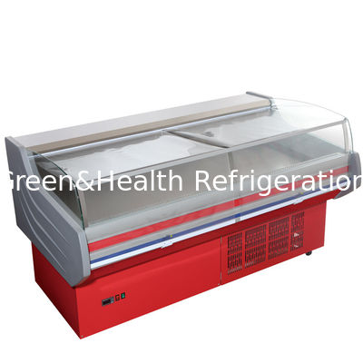 ROHS-de Ijskast van de Delicatessenwinkelvertoning, Commerciële Open Vertoningsdiepvriezer met Gebogen Glas voor Vleeszeevruchten